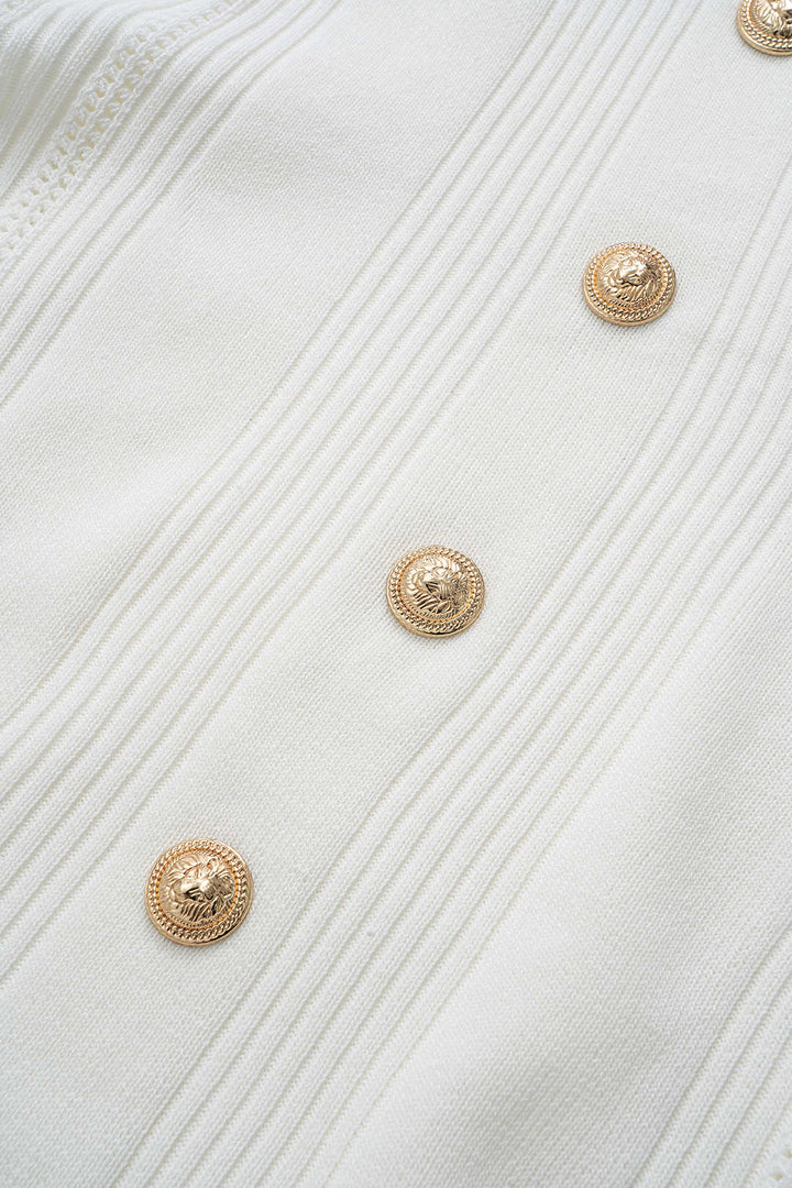 Knit Metallic Button Top And Skirt Set