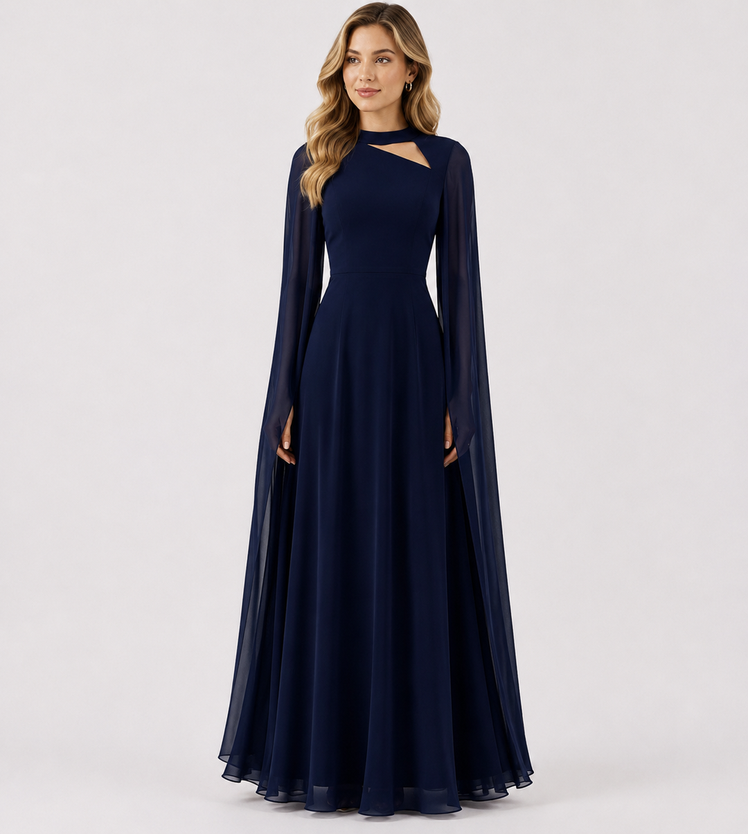 Elegant Red Chiffon Maxi Evening Dress - Glamour