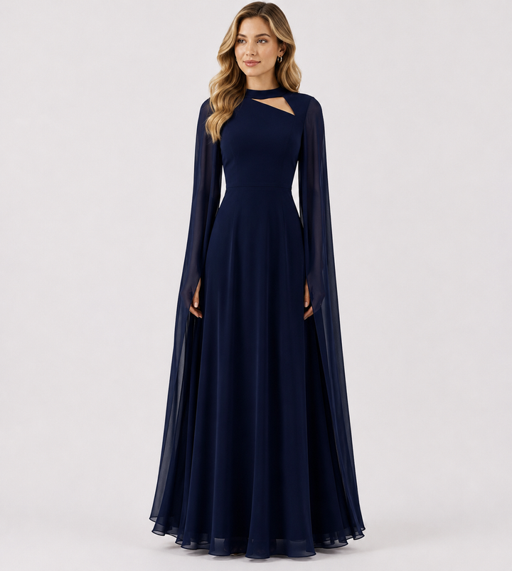 Elegant Red Chiffon Maxi Evening Dress - Glamour