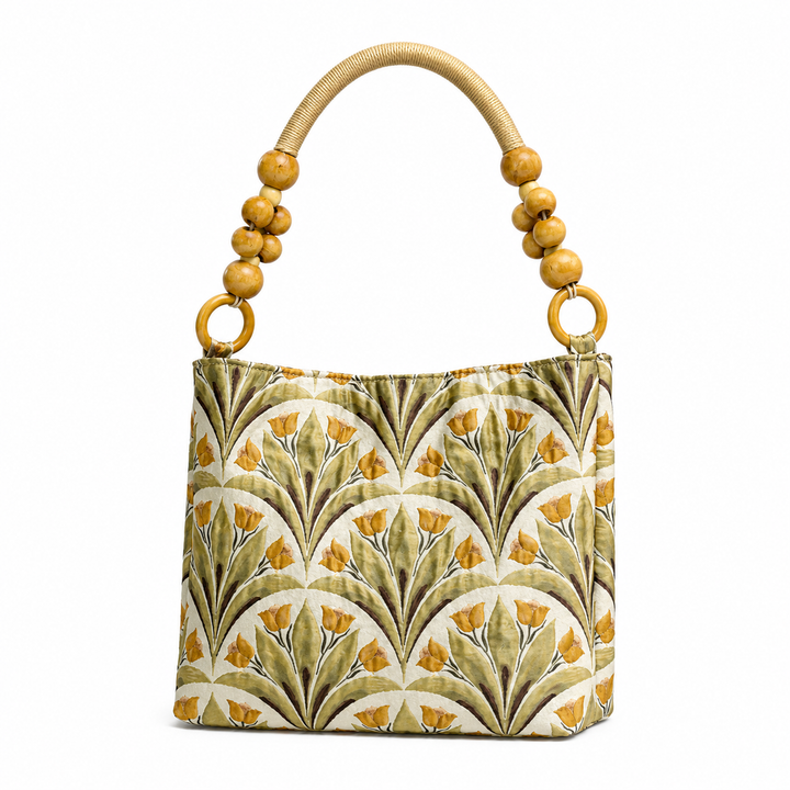 Vintage Floral Wooden Handle Bag - Bohemian