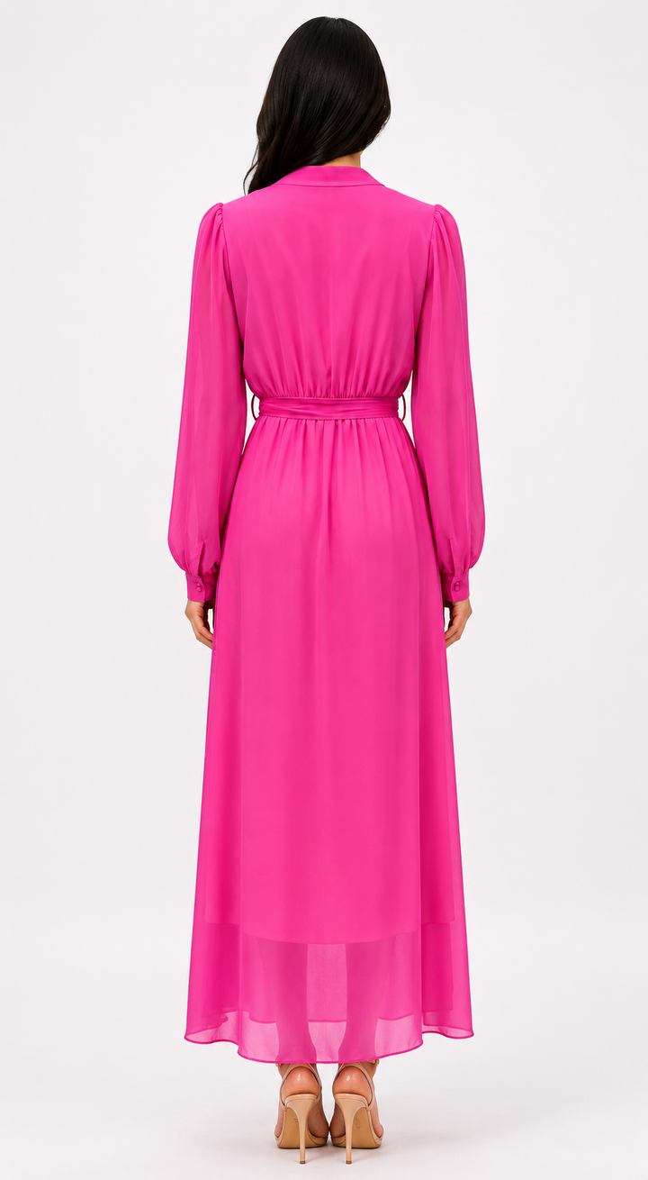 Chiffon Wrap Maxi Dress with Belt - Grace