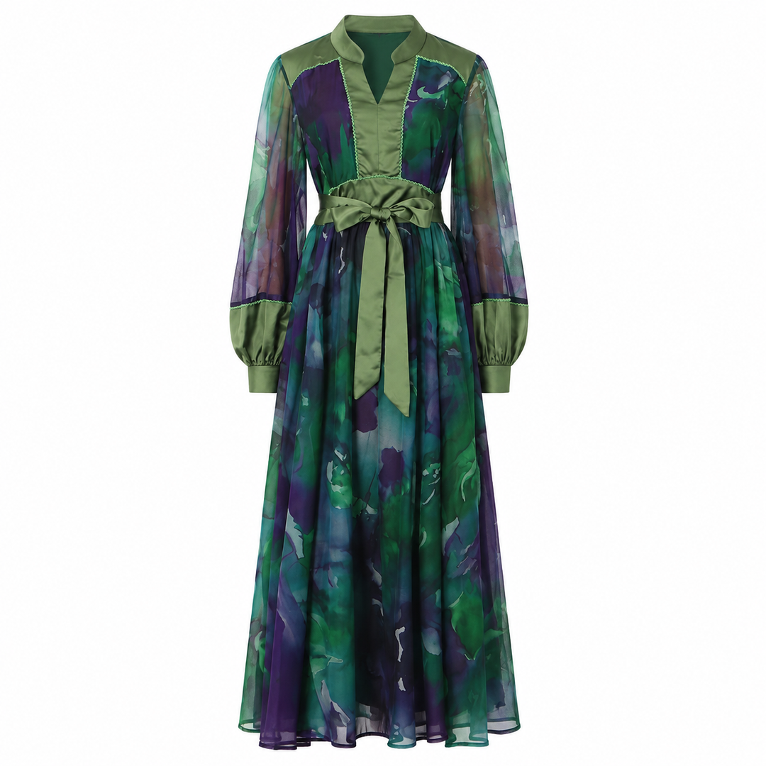 Abstract Watercolor Chiffon Dress - Aurora