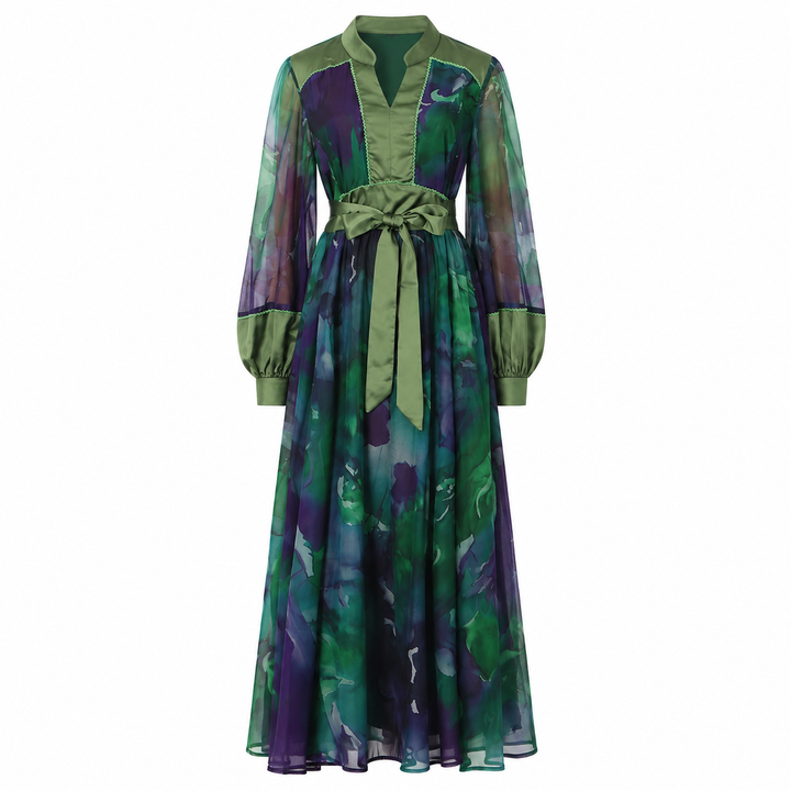 Abstract Watercolor Chiffon Dress - Aurora