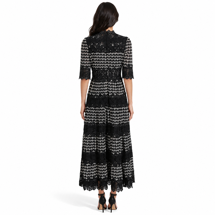 Vintage Lace High-Neck Maxi Dress - Noir