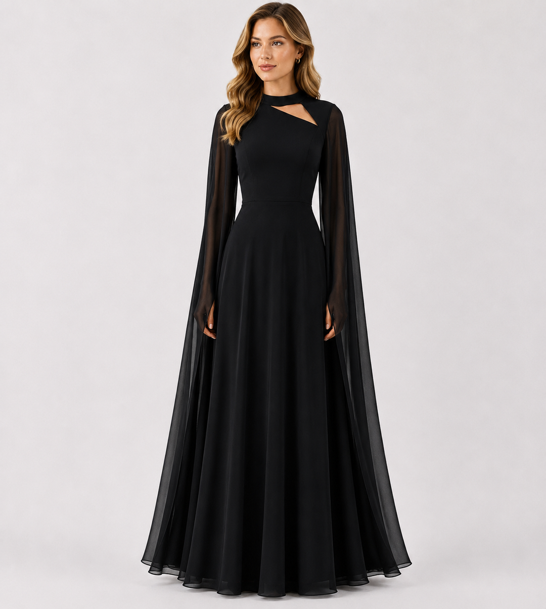 Elegant Red Chiffon Maxi Evening Dress - Glamour