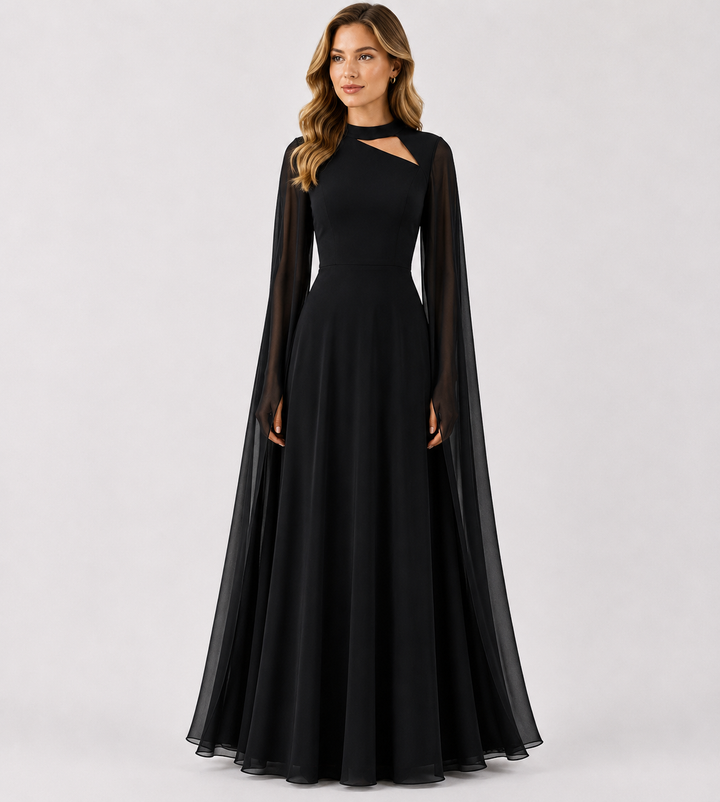 Elegant Red Chiffon Maxi Evening Dress - Glamour