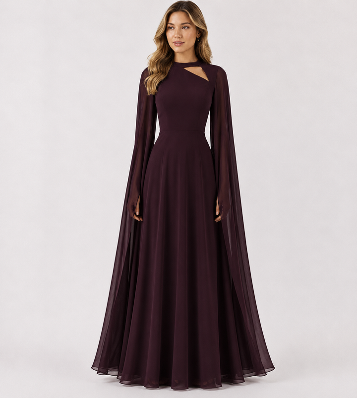 Elegant Red Chiffon Maxi Evening Dress - Glamour