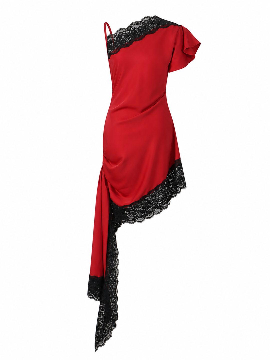One-Shoulder Lace Detail Asymmetric Dress – SCARLET