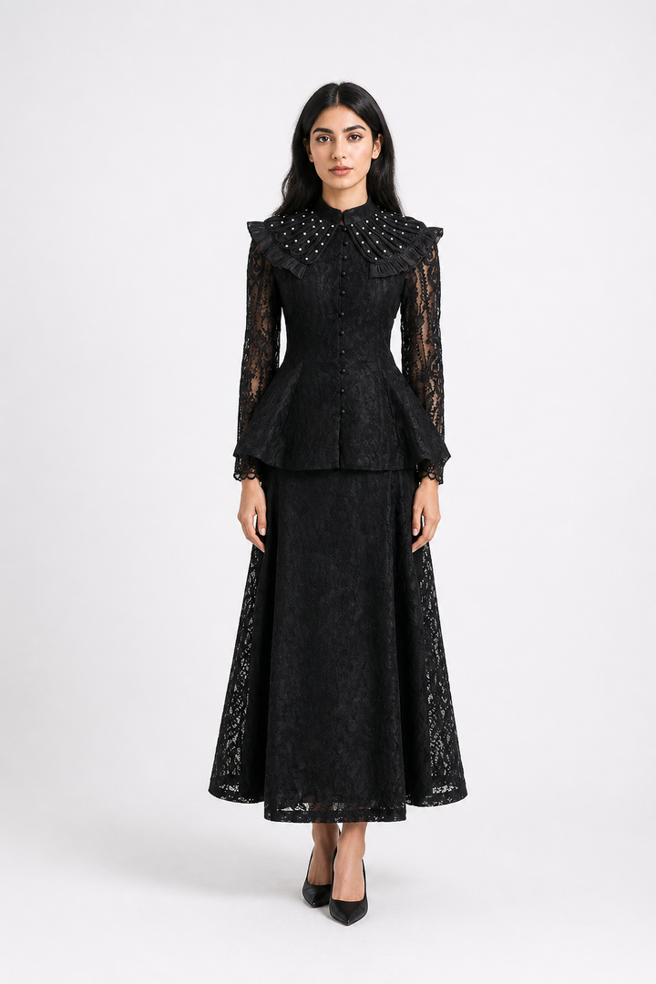 Black Lace Victorian Two-Piece Set – NOIRÉVA