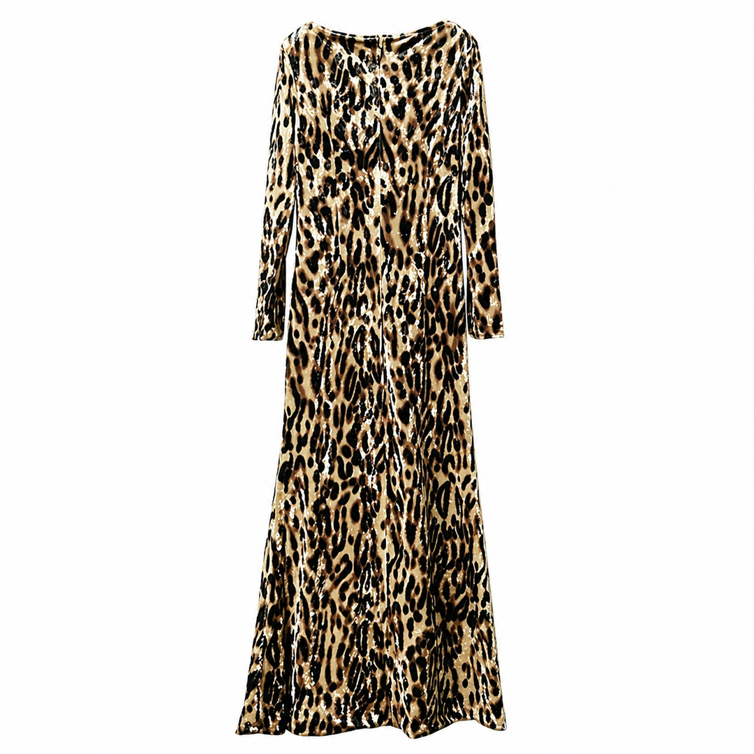 Leopard Print Maxi Dress with Long Sleeves – SAVARA
