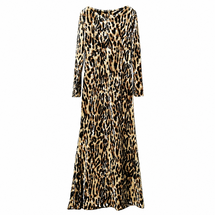 Leopard Print Maxi Dress with Long Sleeves – SAVARA