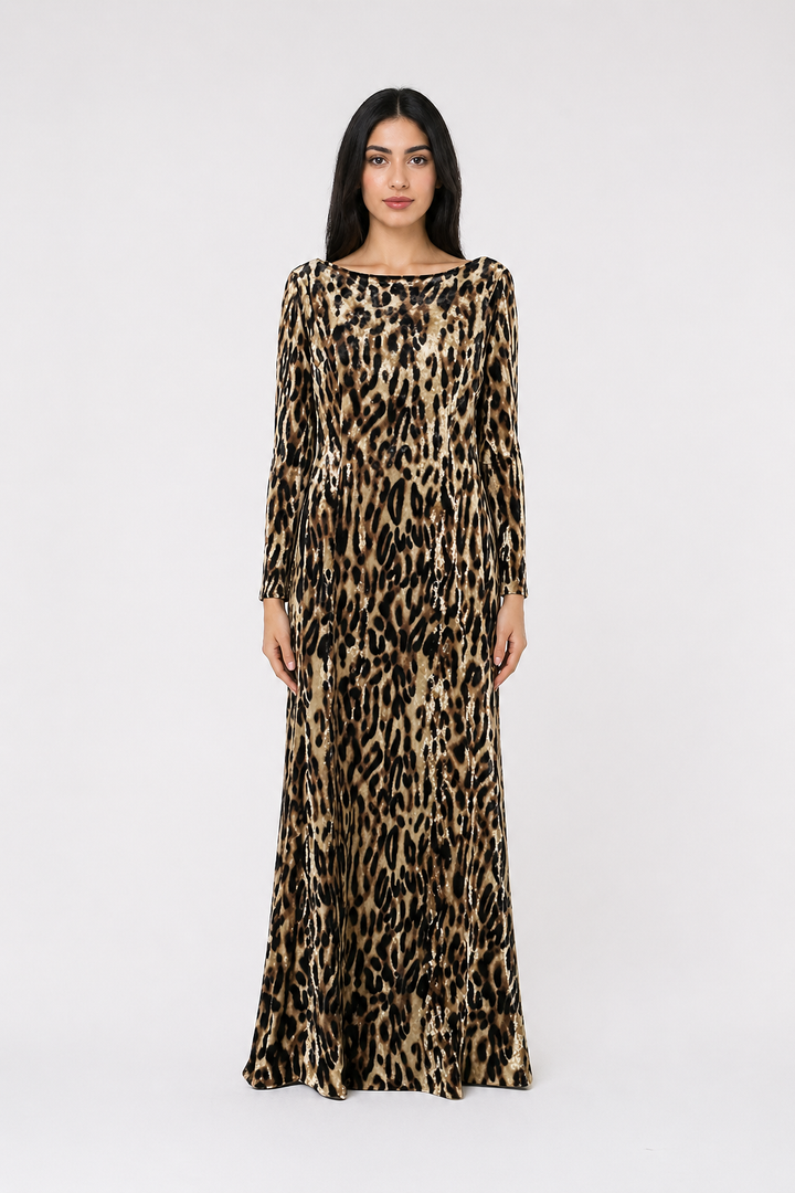 Leopard Print Maxi Dress with Long Sleeves – SAVARA