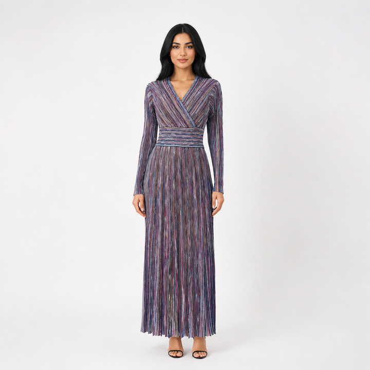Elegant Multicolor Pleated Maxi Dress - Sophisticated