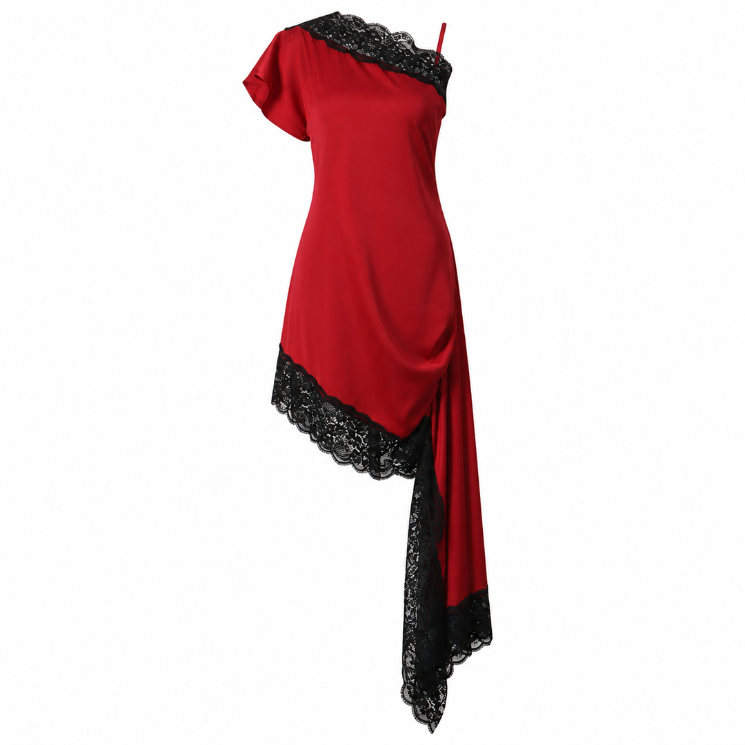 One-Shoulder Lace Detail Asymmetric Dress – SCARLET