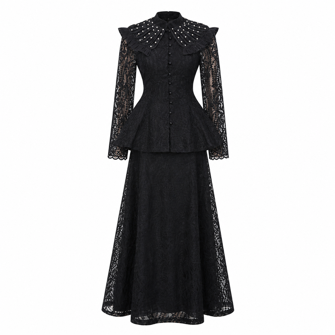 Black Lace Victorian Two-Piece Set – NOIRÉVA