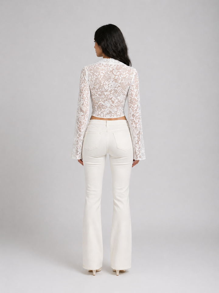 White Lace V-Neck Crop Top – LUMIÉRA