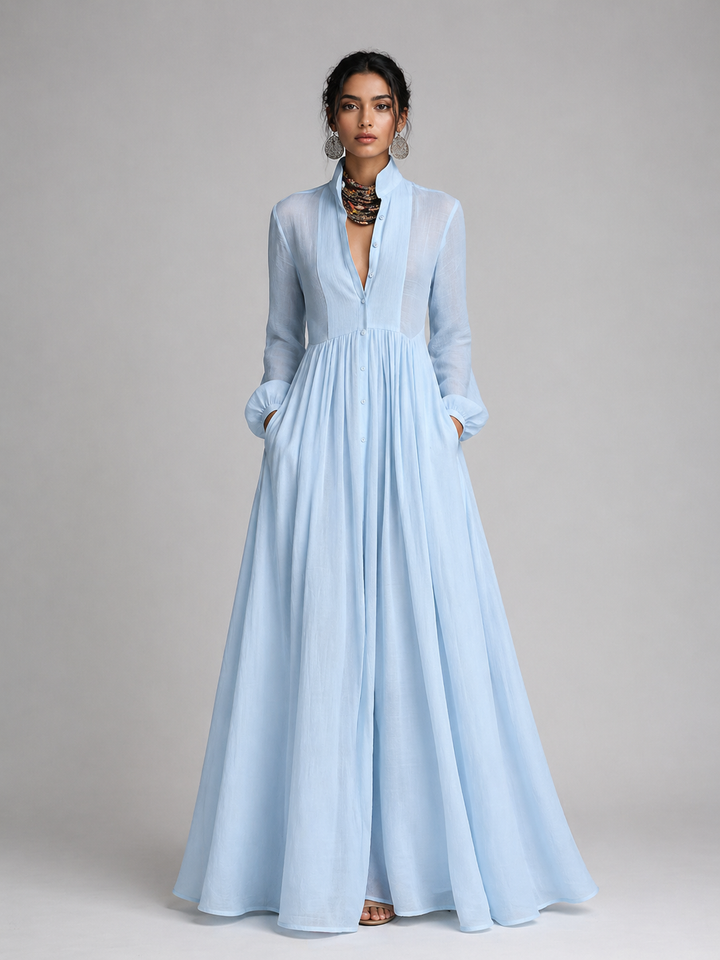 Lime Green Gathered Waist Shirt Maxi Dress - ROSÉVAS