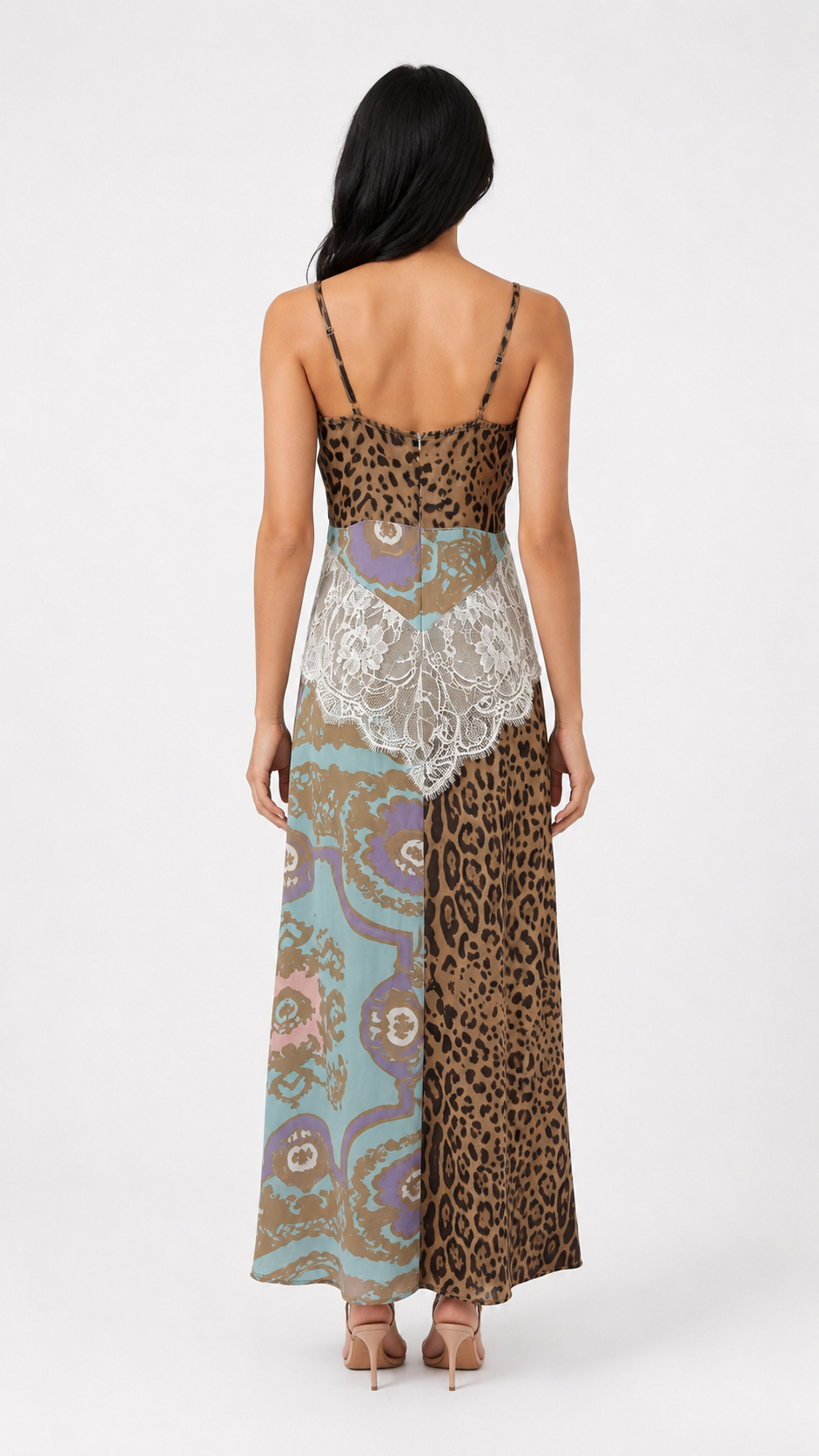 Mixed Print Lace Panel Maxi Dress - Bohemian