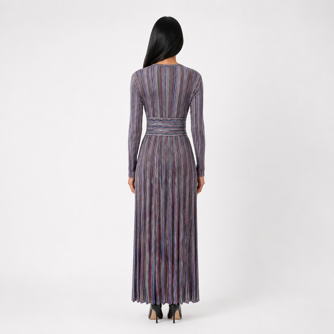 Elegant Multicolor Pleated Maxi Dress - Sophisticated
