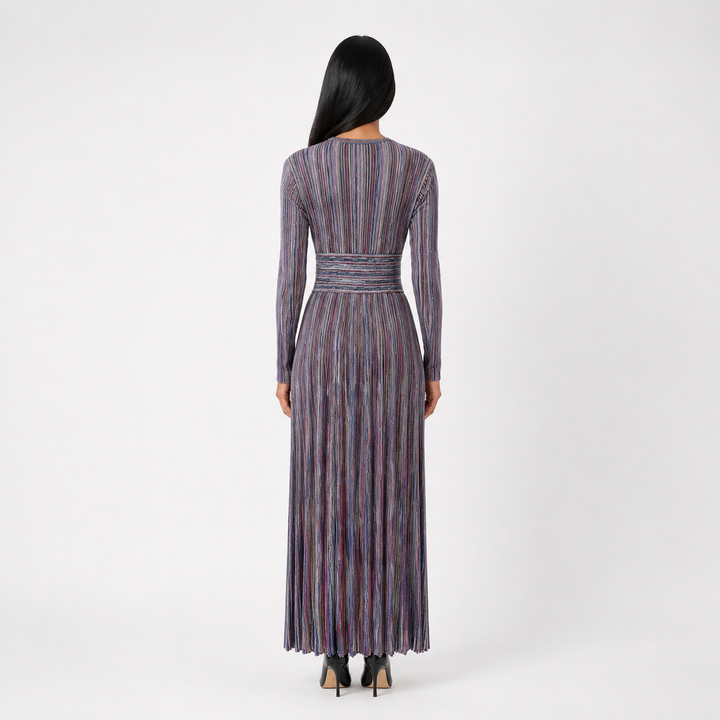 Elegant Multicolor Pleated Maxi Dress - Sophisticated