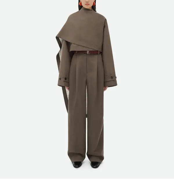 asymmetric layered tailored set with cape-style overlay – TAUPE