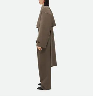 asymmetric layered tailored set with cape-style overlay – TAUPE