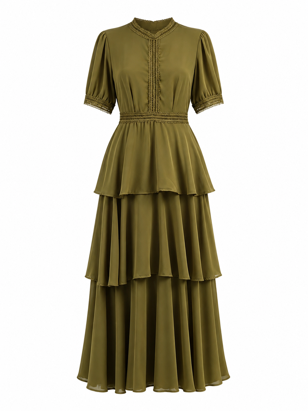 Olive Tiered Chiffon Midi Dress - Harmony