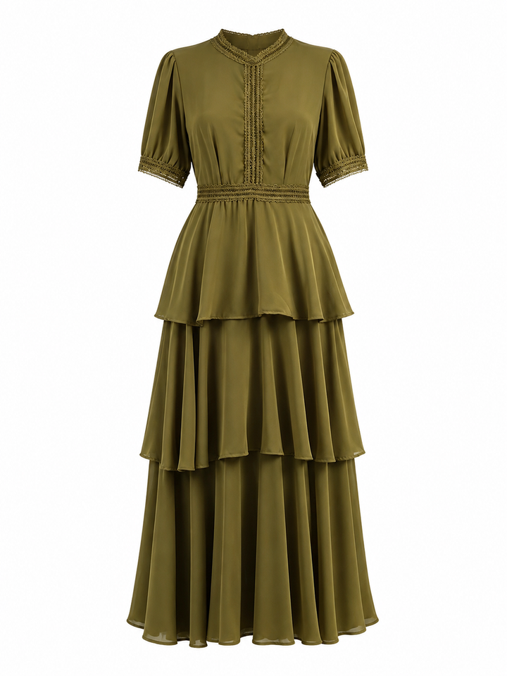 Olive Tiered Chiffon Midi Dress - Harmony