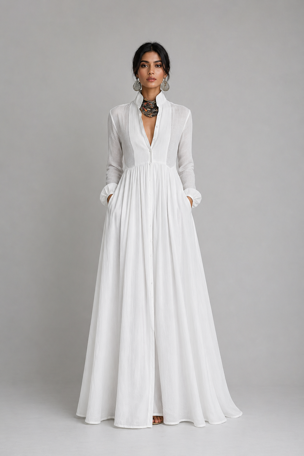 Lime Green Gathered Waist Shirt Maxi Dress - ROSÉVAS