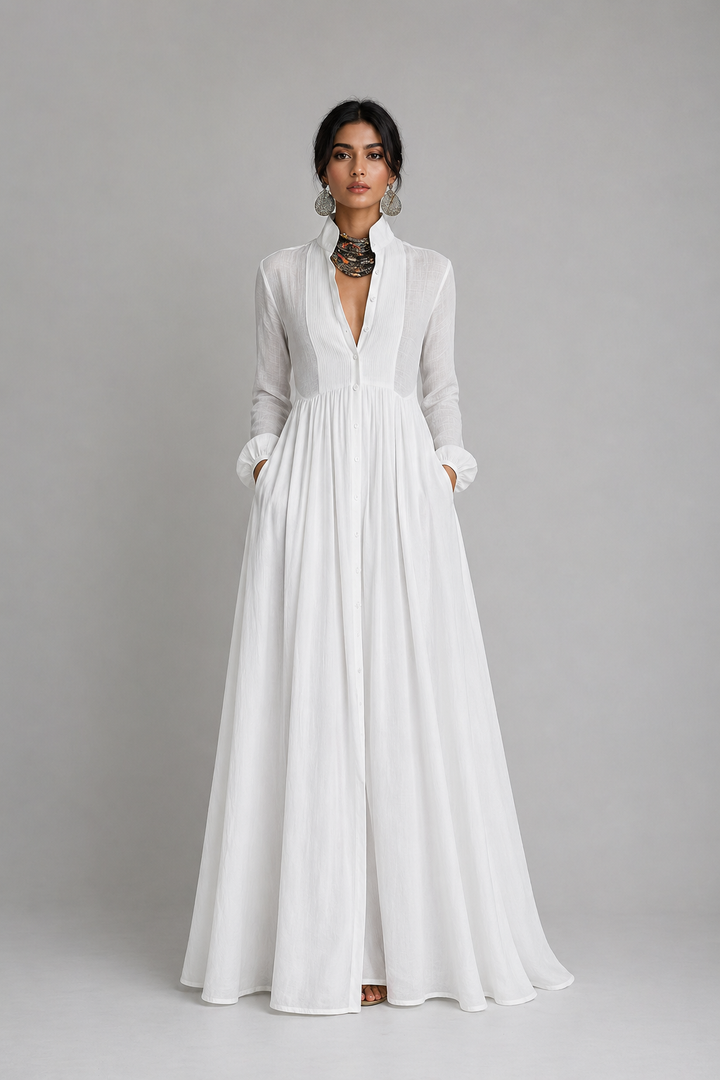 Lime Green Gathered Waist Shirt Maxi Dress - ROSÉVAS
