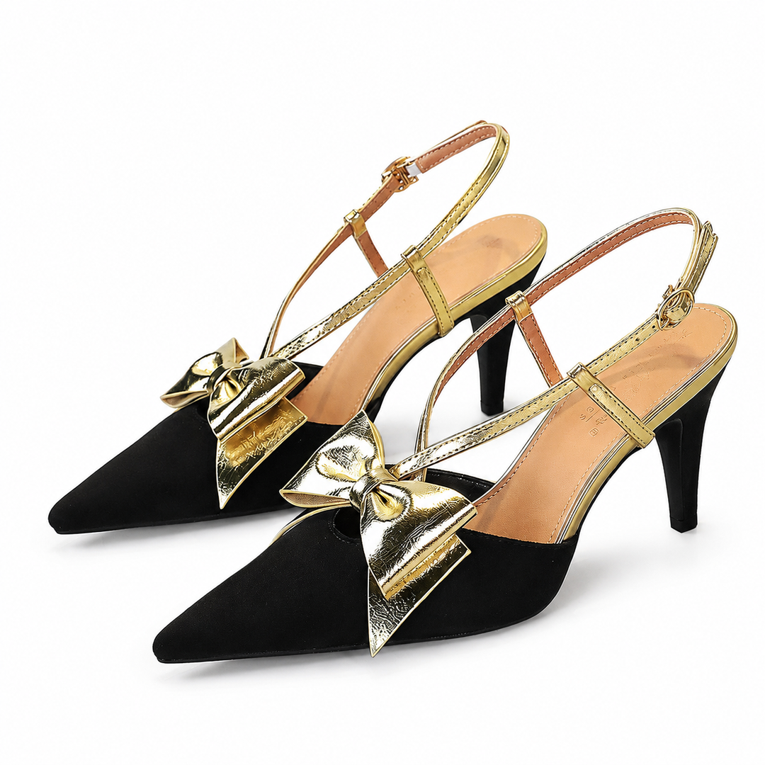 كعب على شكل قطة بفيونكة من الخلف - نوير