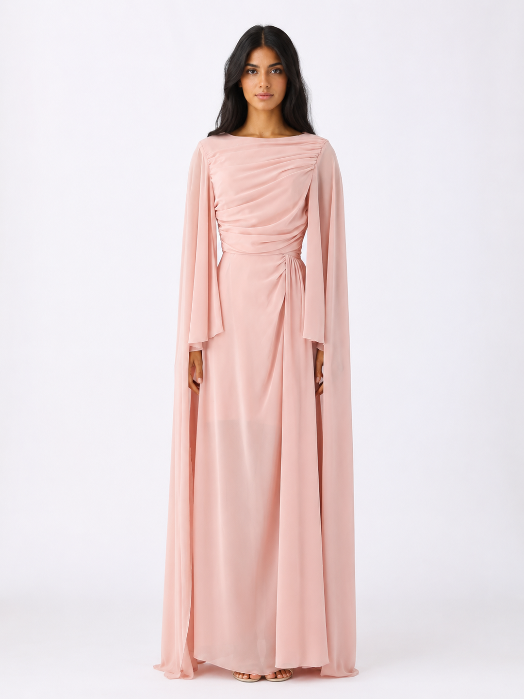 Elegant Chiffon Cape Sleeve Evening Dress - Timeless