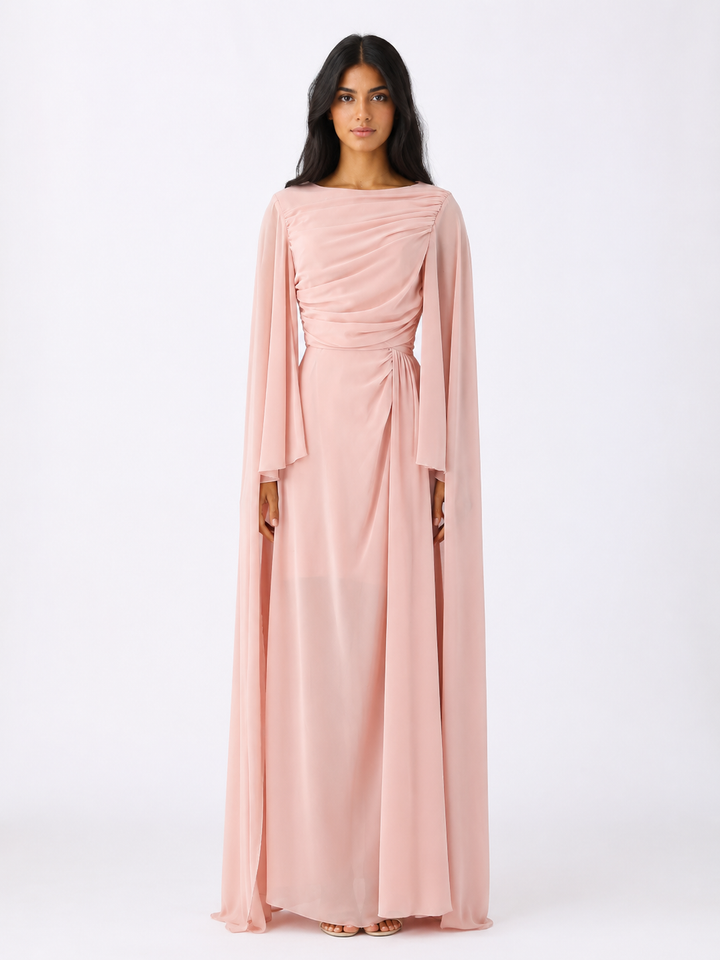 Elegant Chiffon Cape Sleeve Evening Dress - Timeless