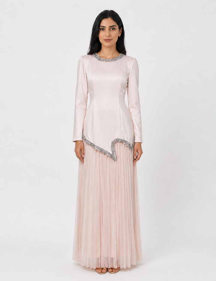 Elegant Pleated Maxi Dress - Pearl