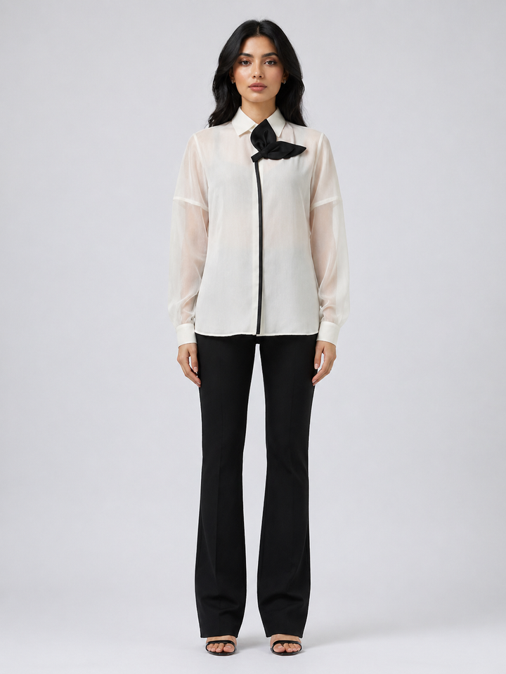 Blush Pink Textured Shirt with Contrast Bow Tie – ELVIRA