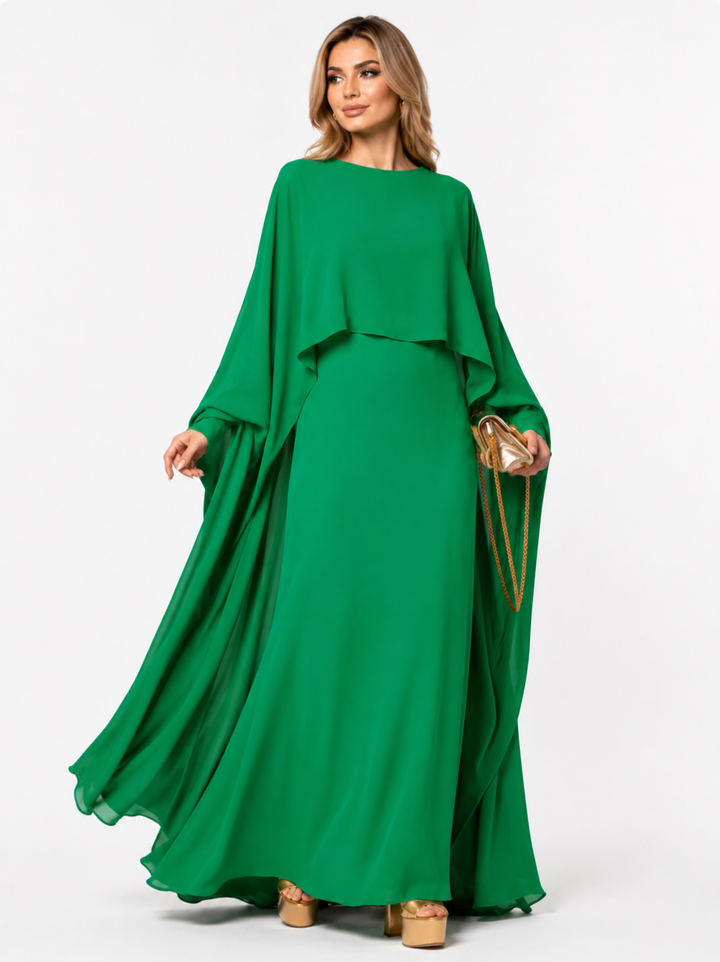 Draped Cape Maxi Dress - Emerald