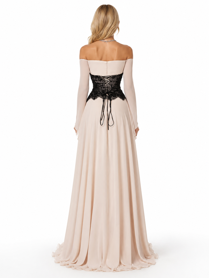 Off-Shoulder Lace Corset Gown - Royal