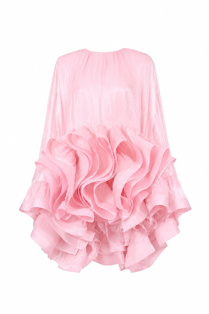 Oversized Ruffle Chiffon Mini Dress - Blossom