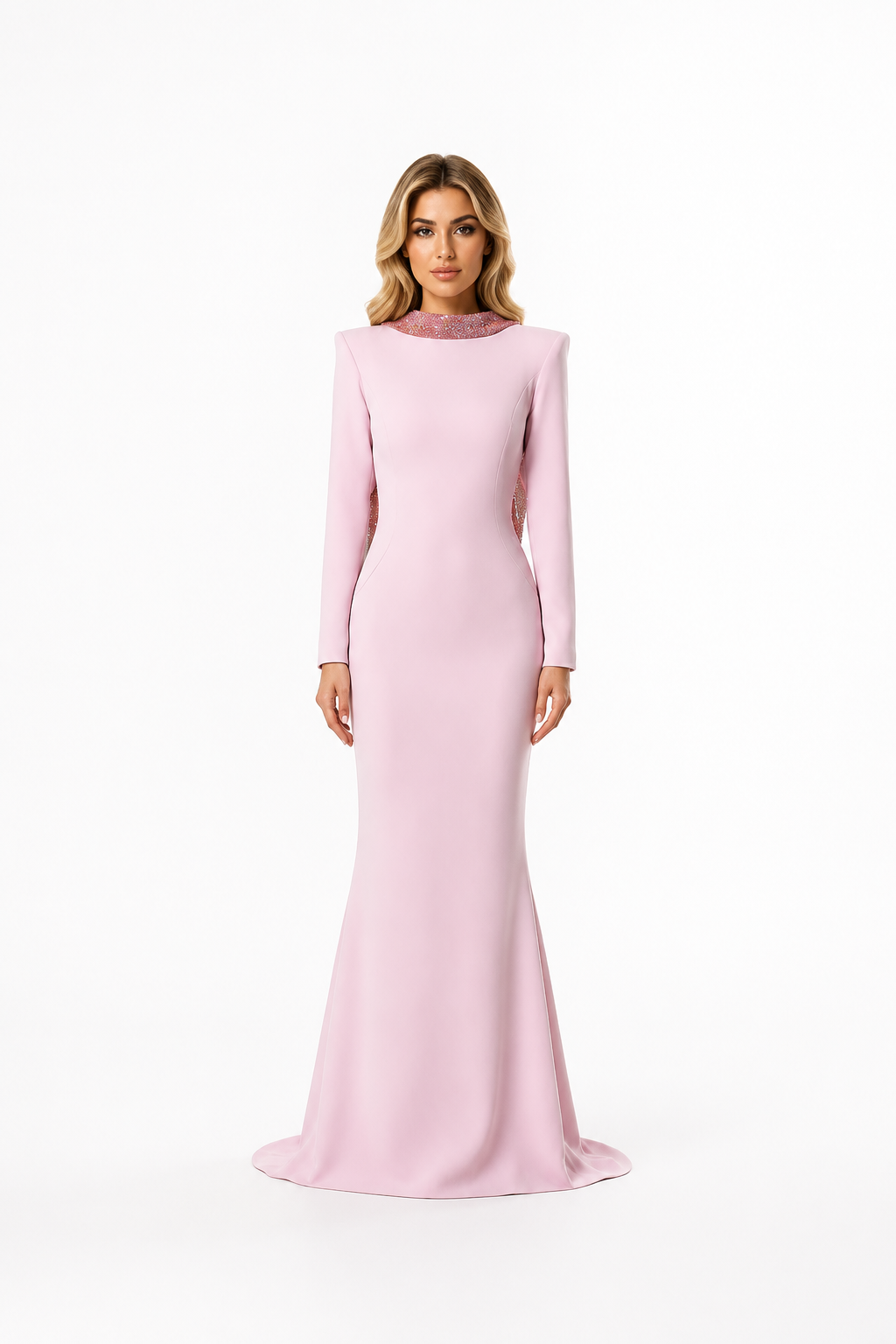 Pink Embellished High-Neck Mermaid Gown – Roselle
