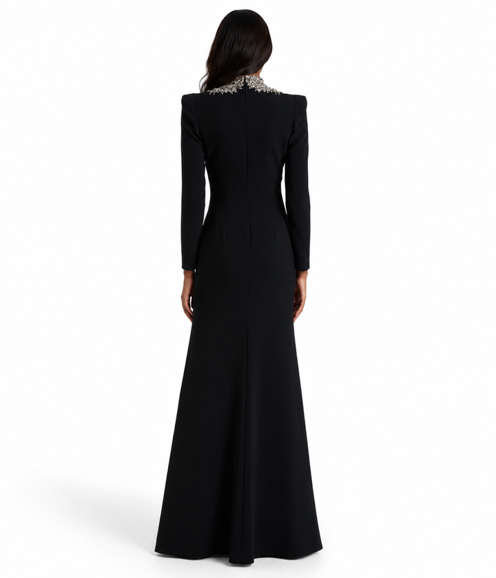 Crystal-Fringe Column Gown - Noir
