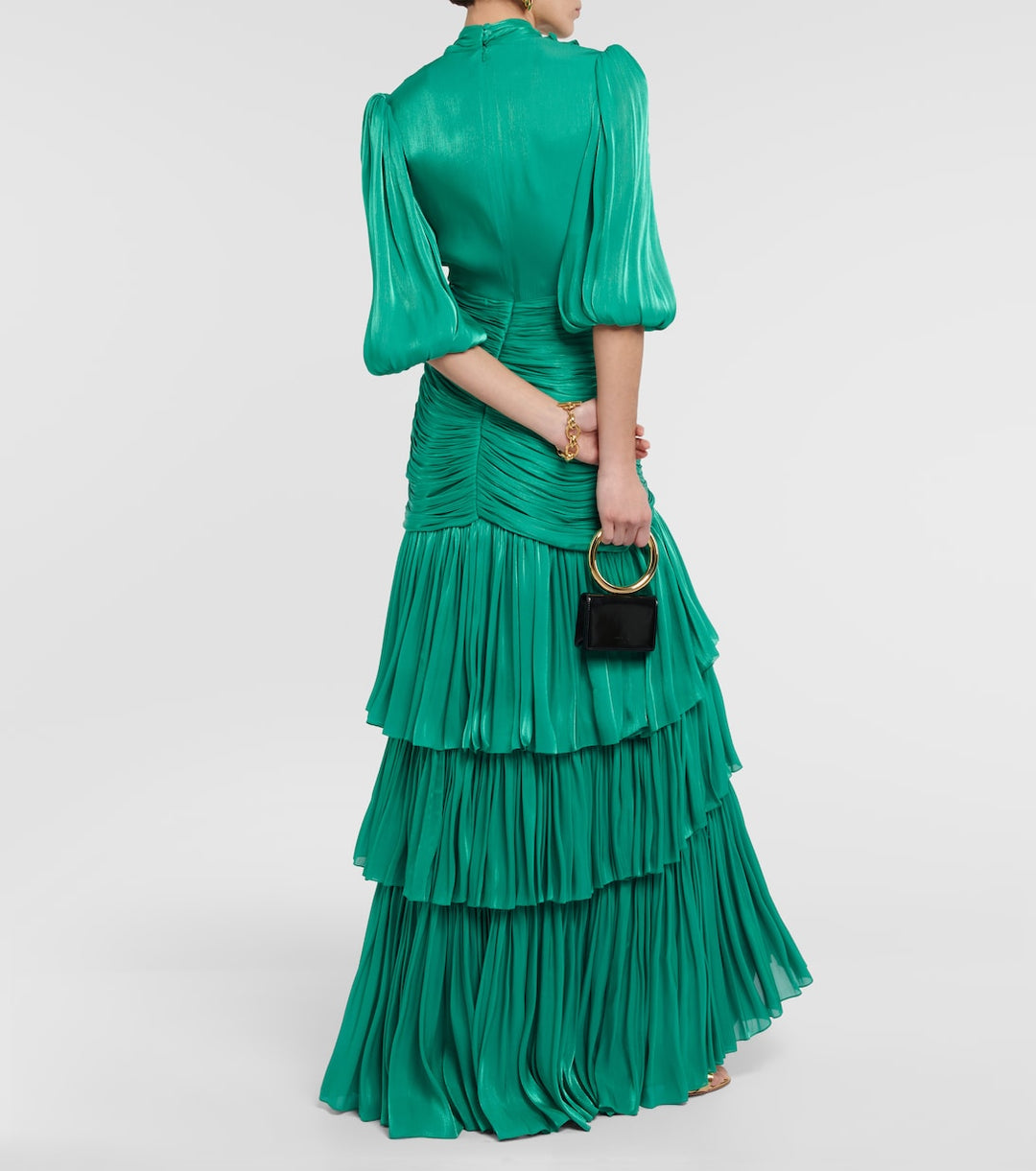 pleated tiered gown with bow-tie neckline – ROLIEN