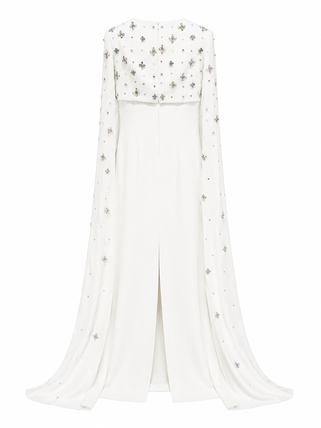 White Crystal-Embellished Cape Gown – Celeste