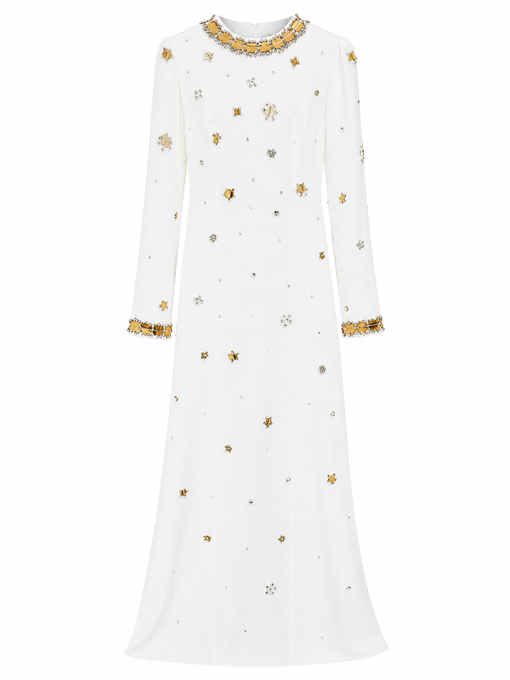 Crystal Embellished Maxi Dress - Ivory