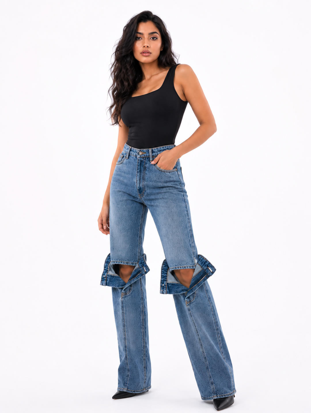 Convertible Cutout Wide Leg Denim Jeans - Edge