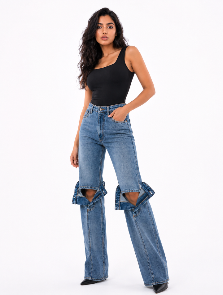 Convertible Cutout Wide Leg Denim Jeans - Edge