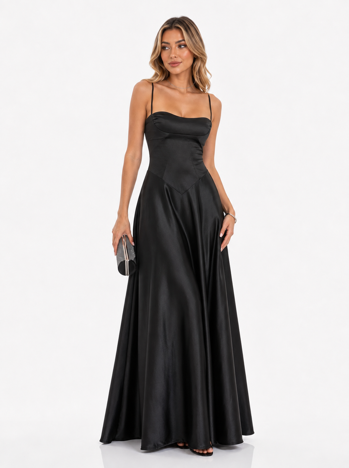 Sky Blue Satin Corset Maxi Dress – Azure