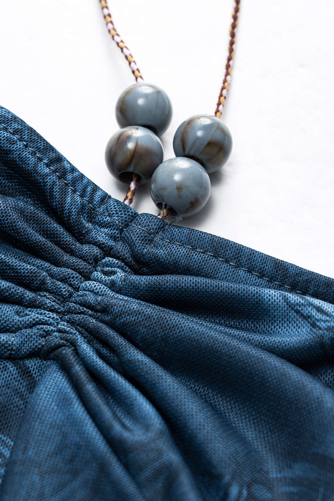 Tie Dye Print Mesh Ruched Beaded Tie-Up Cami Top