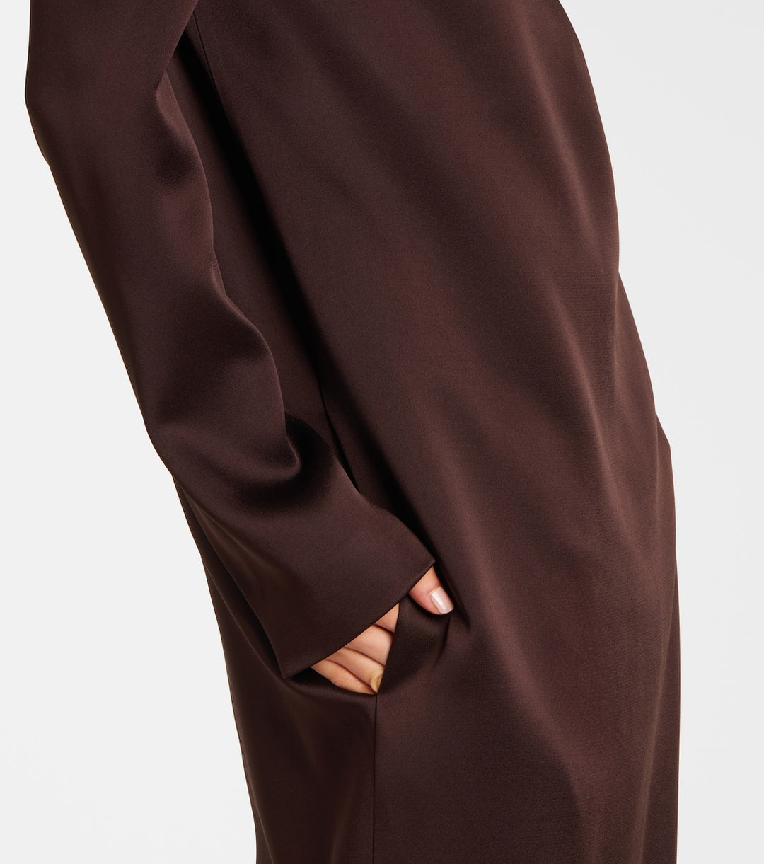 High-neck satin column gown with long sleeves – VERDANA