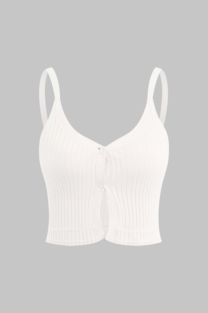 Ribbed Knit Button Cami Top