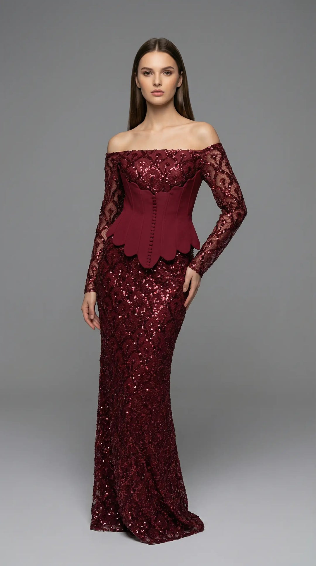 Sequined mermaid dress with corset waist details 2454- MALIYA